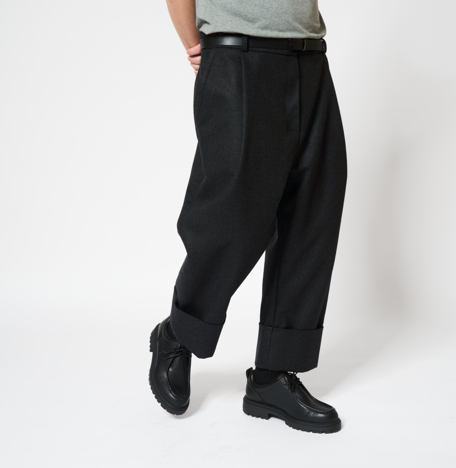 Warm Wool Cuff Pants Dark Grey 